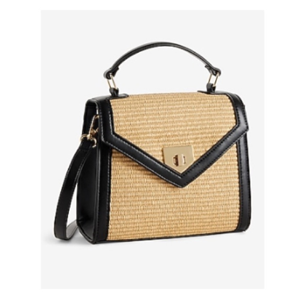 Express Leather Lined Woven Black and Tan Crossbody Bag